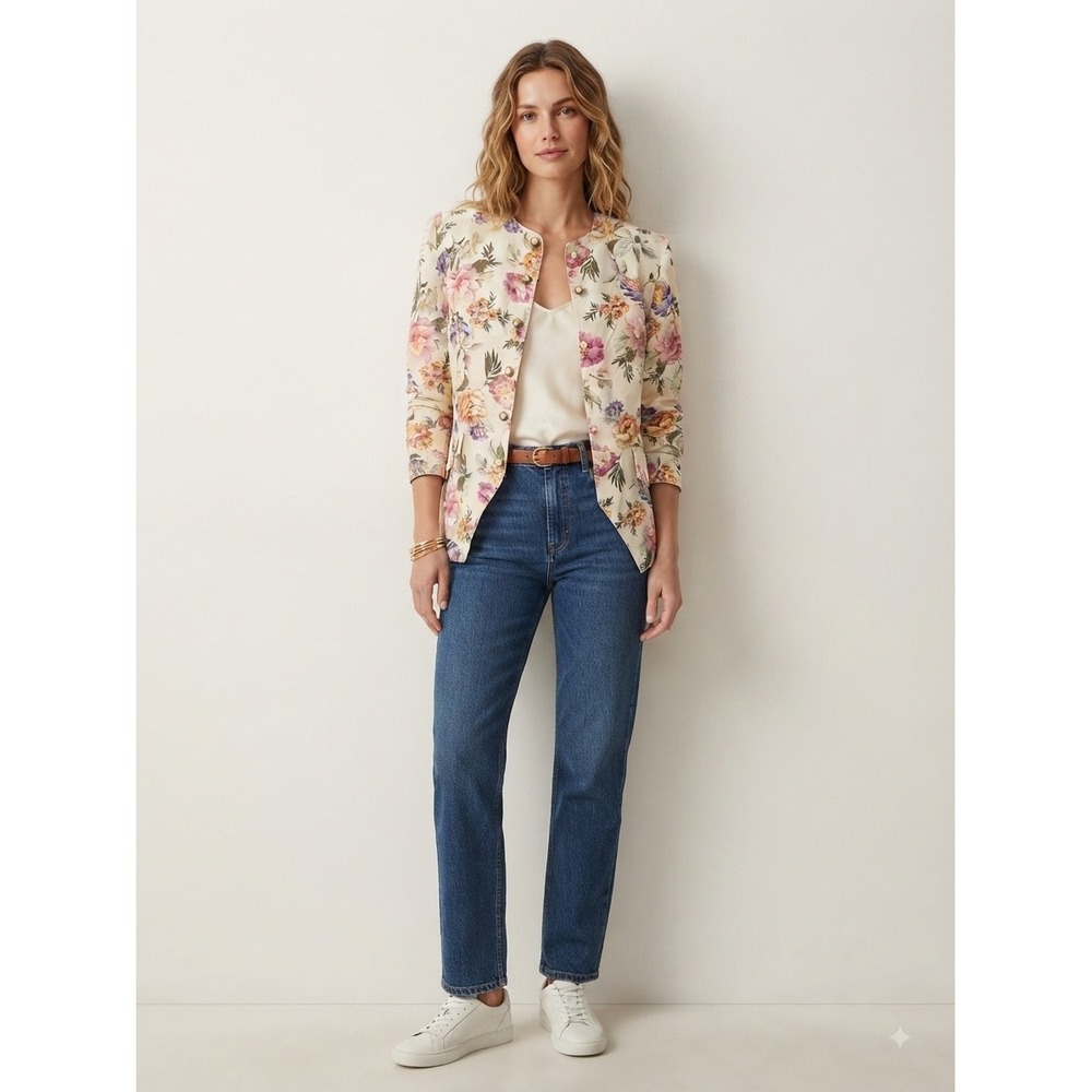 Vintage 80s/90s First Option Floral Faux Tapestry Blazer Pearl Button  Size 12